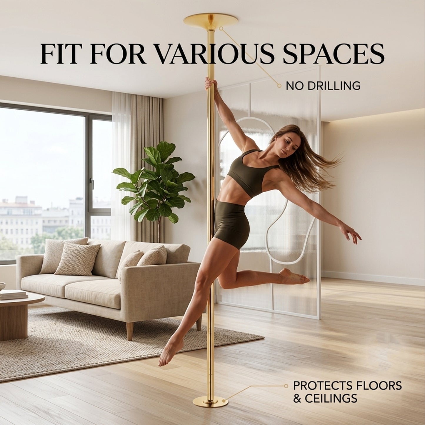 Fahuac Professional Dance Pole Kit, Heavy-Duty Steel, Height Adjustable, Dual Mode Spinning Static, Portable, 1 Count