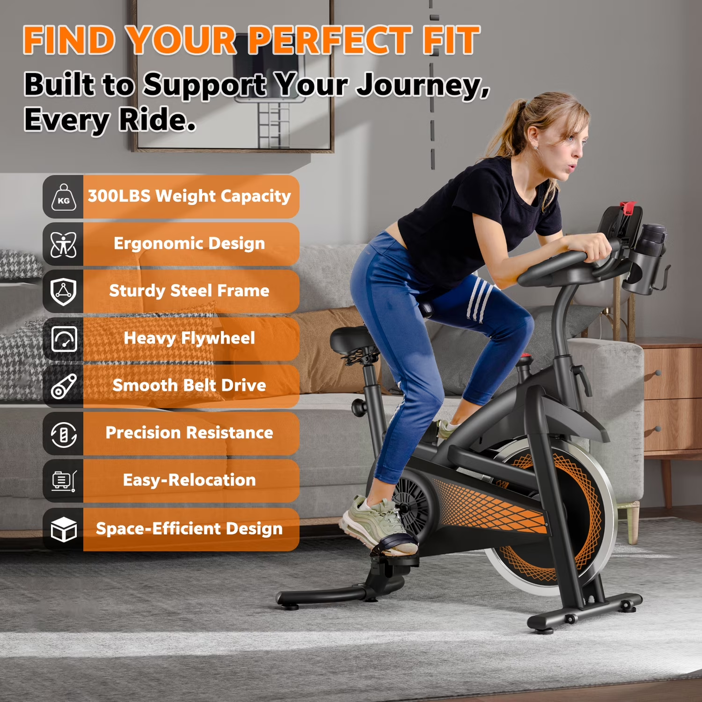 Fahuac Exercise Bike with Felt Brakes & Belt Transmission Stationary Bike for Home Use 300 lb Weight Capacity LED Display & Adjustable Seat Indoor Cycling Spin Bike Workout Black-Red