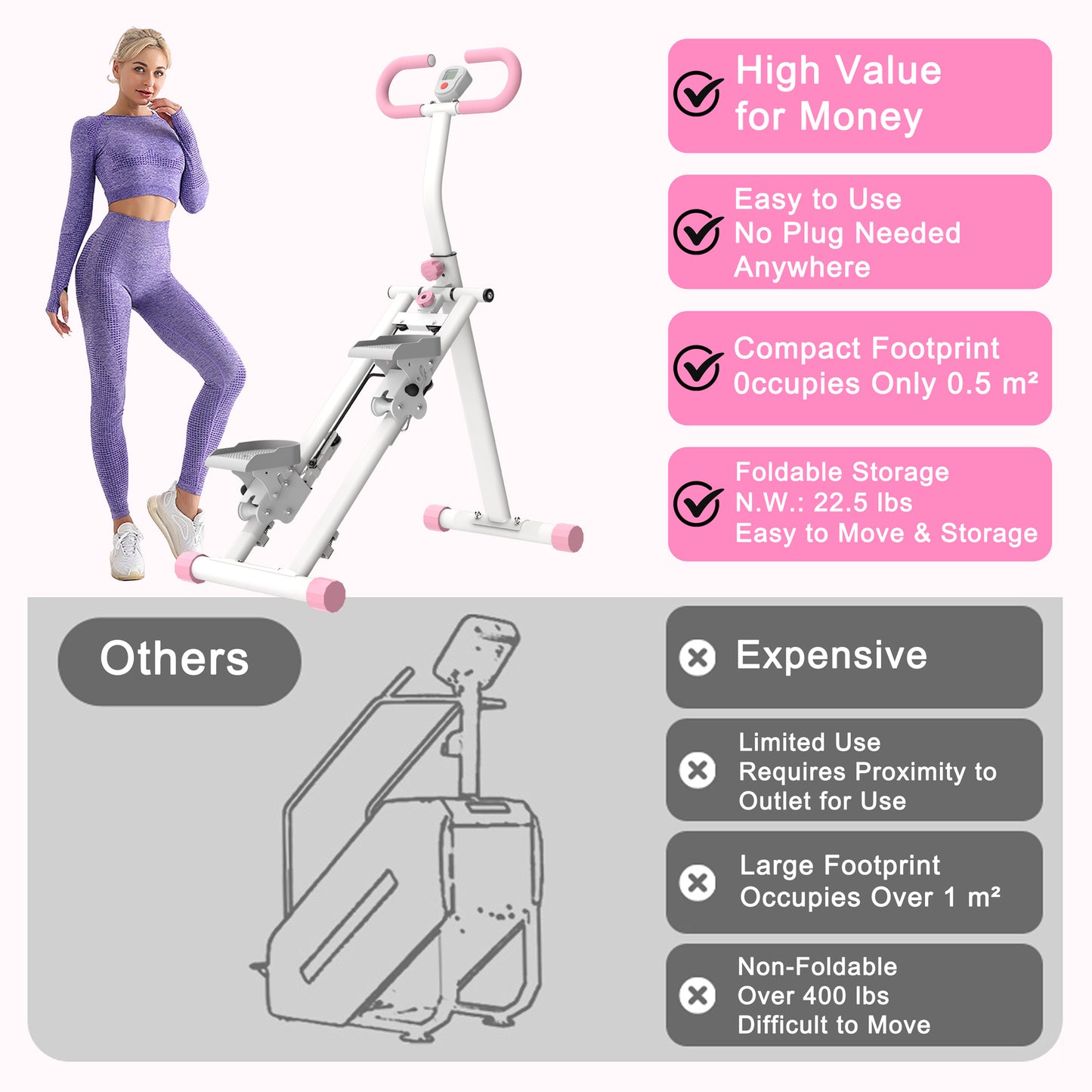 Fahuac Stair Stepper for Home Gym Exercise, New Version Vertical Climber Machine for Full Body Workout, Compact Folding Cardio Exercise Climber with Extended Step Range, Adjustable Handlebar Pedals