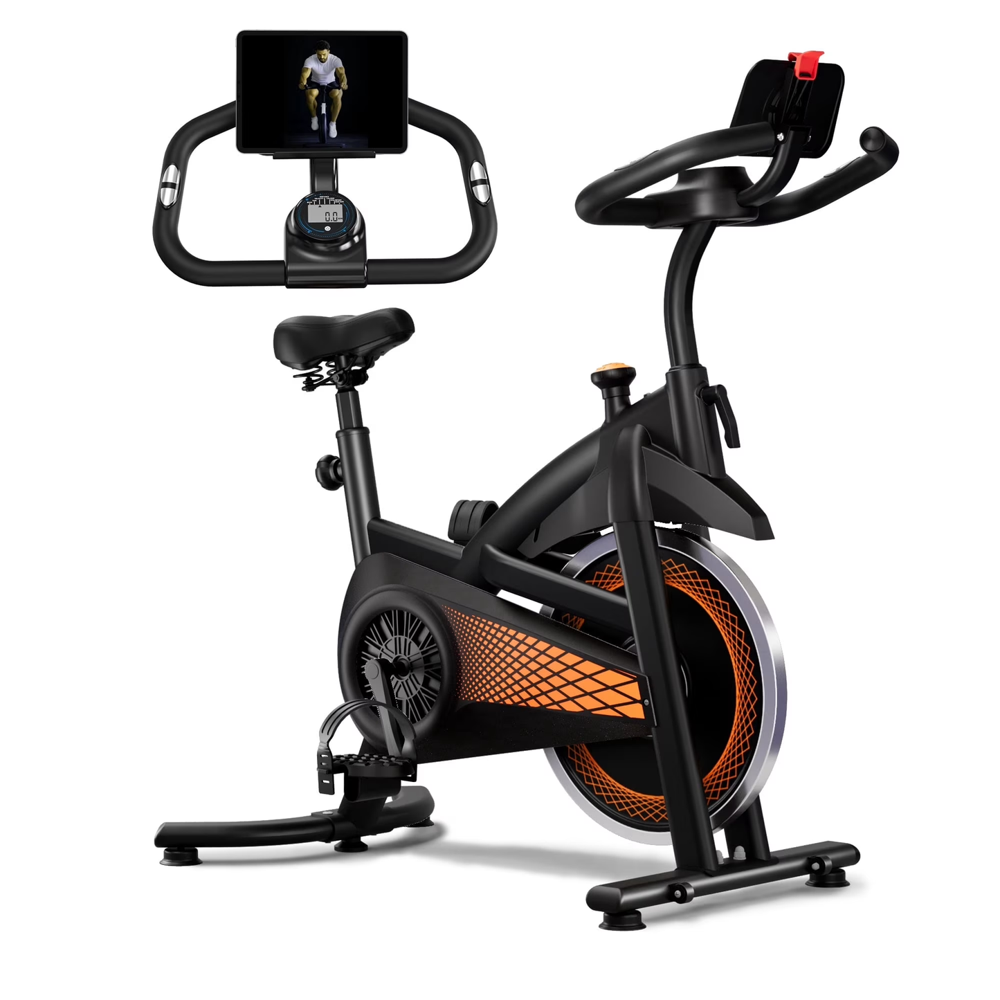 Fahuac Exercise Bike with Felt Brakes & Belt Transmission Stationary Bike for Home Use 300 lb Weight Capacity LED Display & Adjustable Seat Indoor Cycling Spin Bike Workout Black-Red