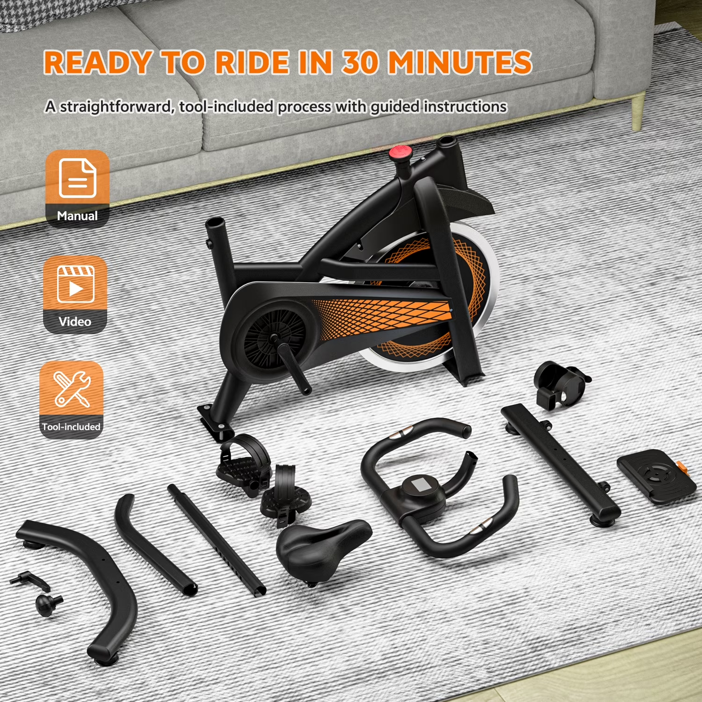 Fahuac Exercise Bike with Felt Brakes & Belt Transmission Stationary Bike for Home Use 300 lb Weight Capacity LED Display & Adjustable Seat Indoor Cycling Spin Bike Workout Black-Red