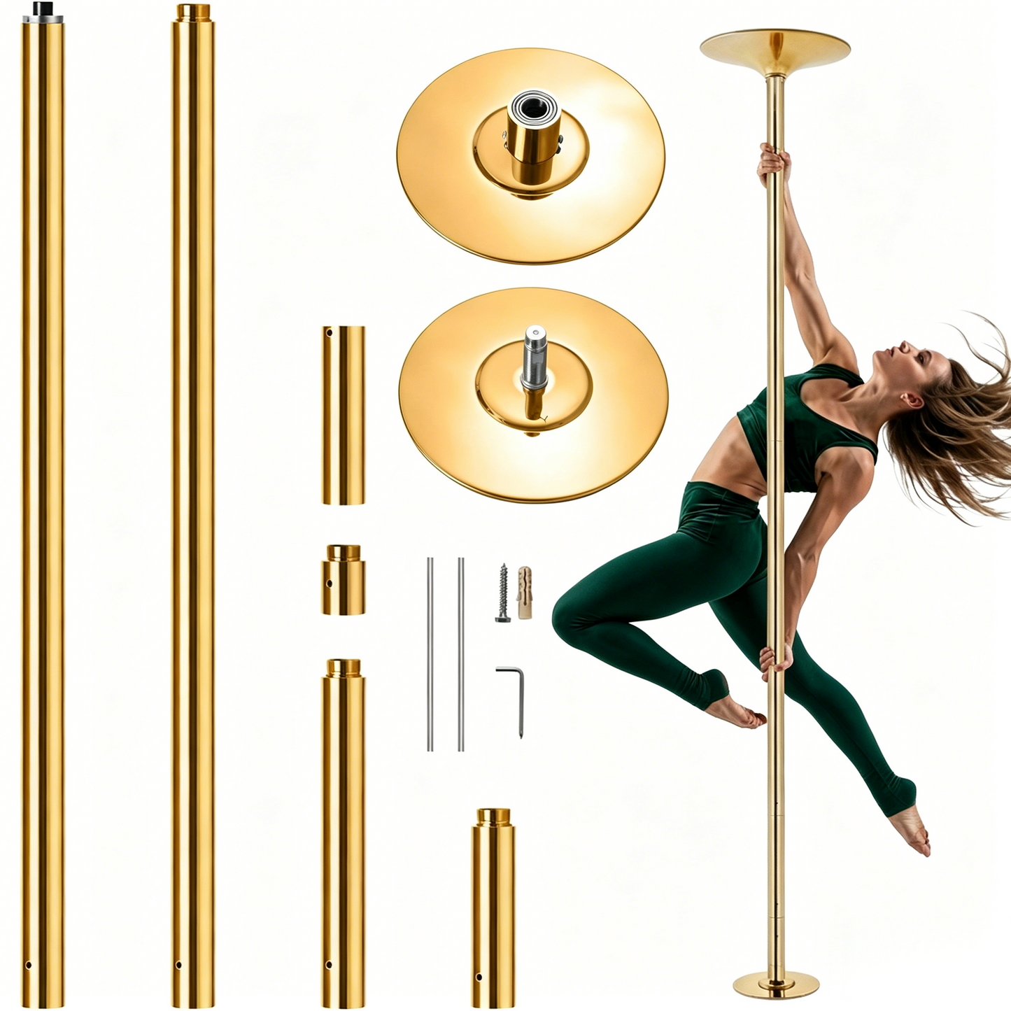 Fahuac Professional Dance Pole Kit, Heavy-Duty Steel, Height Adjustable, Dual Mode Spinning Static, Portable, 1 Count