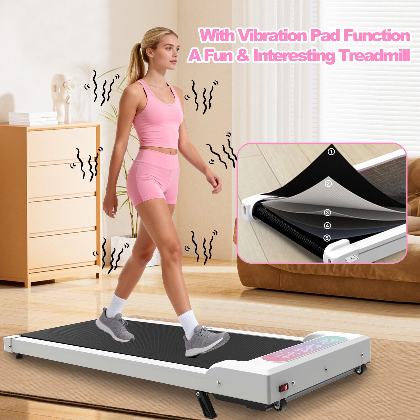 Foldable Treadmill with Handle Bar & Incline, 2 in 1 Upgrade Portable Under Desk Walking Pad and Vibration Pad with Remote Control for Home Office Small Spaces&nbsp;