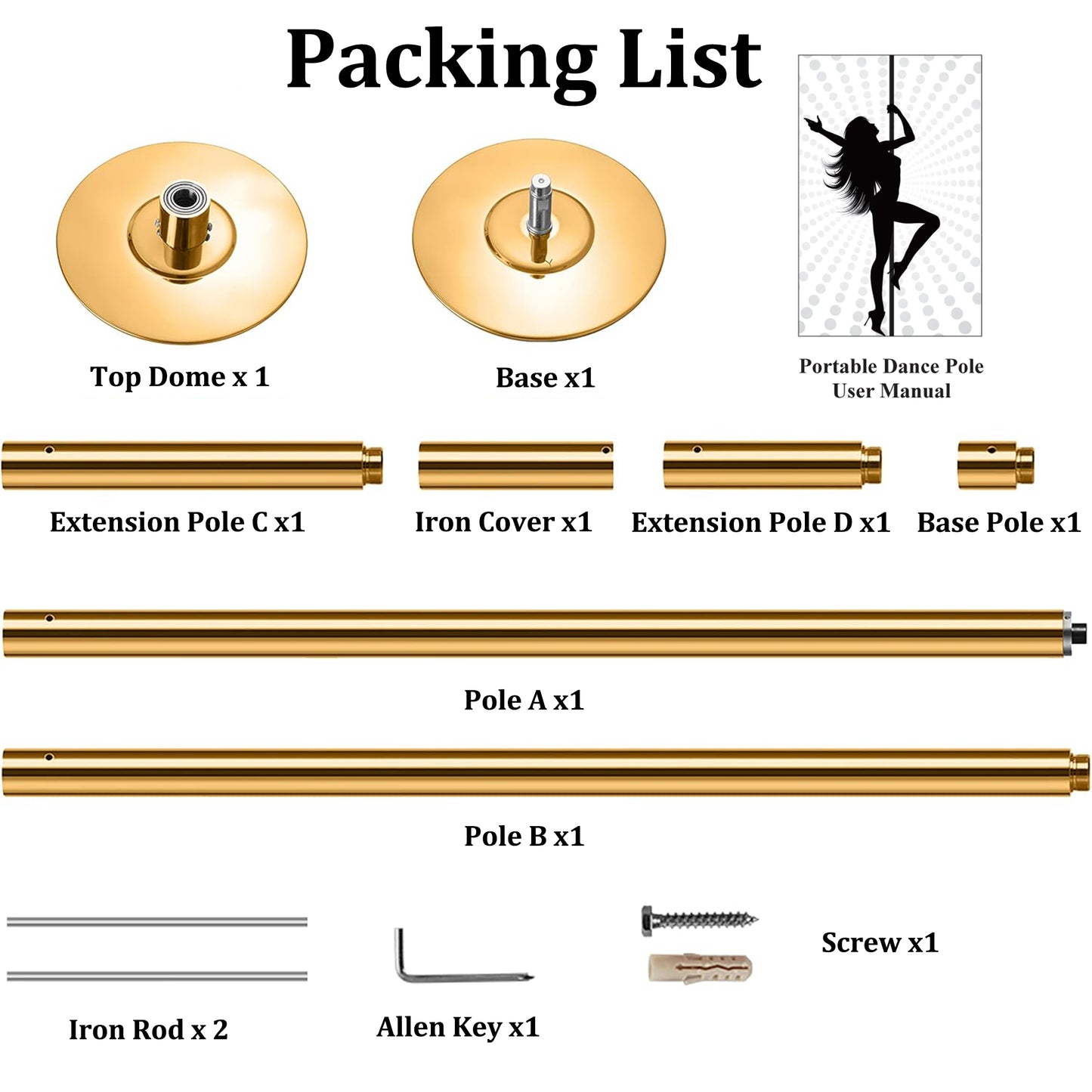 Fahuac Professional Dance Pole Kit, Heavy-Duty Steel, Height Adjustable, Dual Mode Spinning Static, Portable, 1 Count