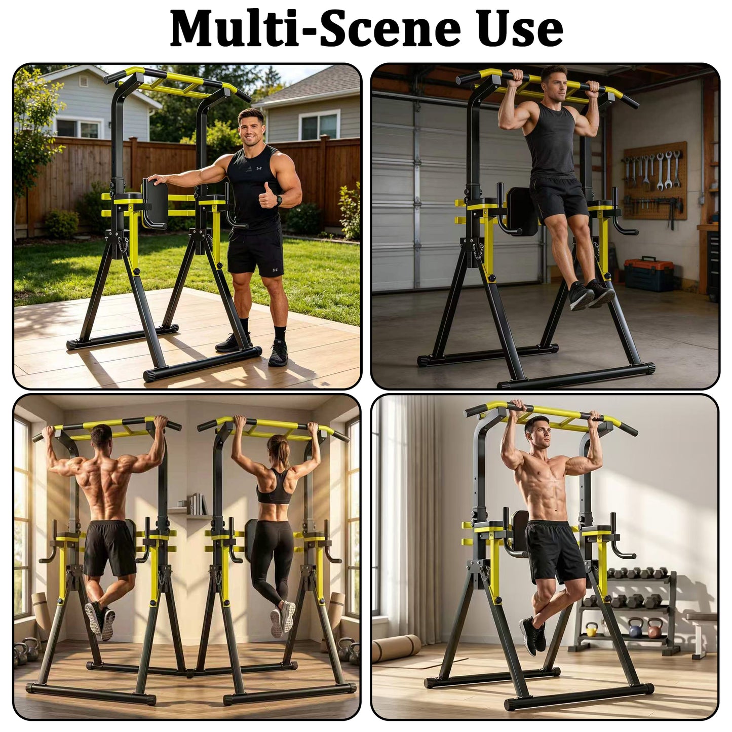 Fahuac Power Tower Pull Up Bar Station, 10-Level Adjustable Height Dip Station, Heavy-duty Frame Structure,Multi-Functional Home Gym Strength Training Equipment