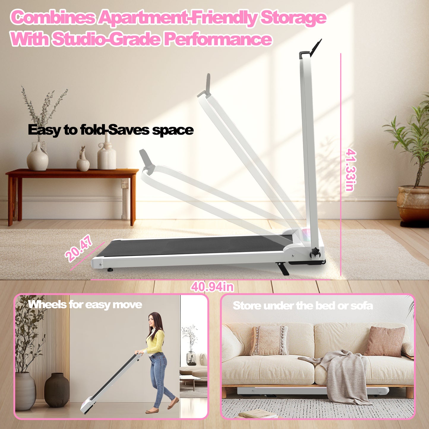 Foldable Treadmill with Handle Bar & Incline, 2 in 1 Upgrade Portable Under Desk Walking Pad and Vibration Pad with Remote Control for Home Office Small Spaces&nbsp;