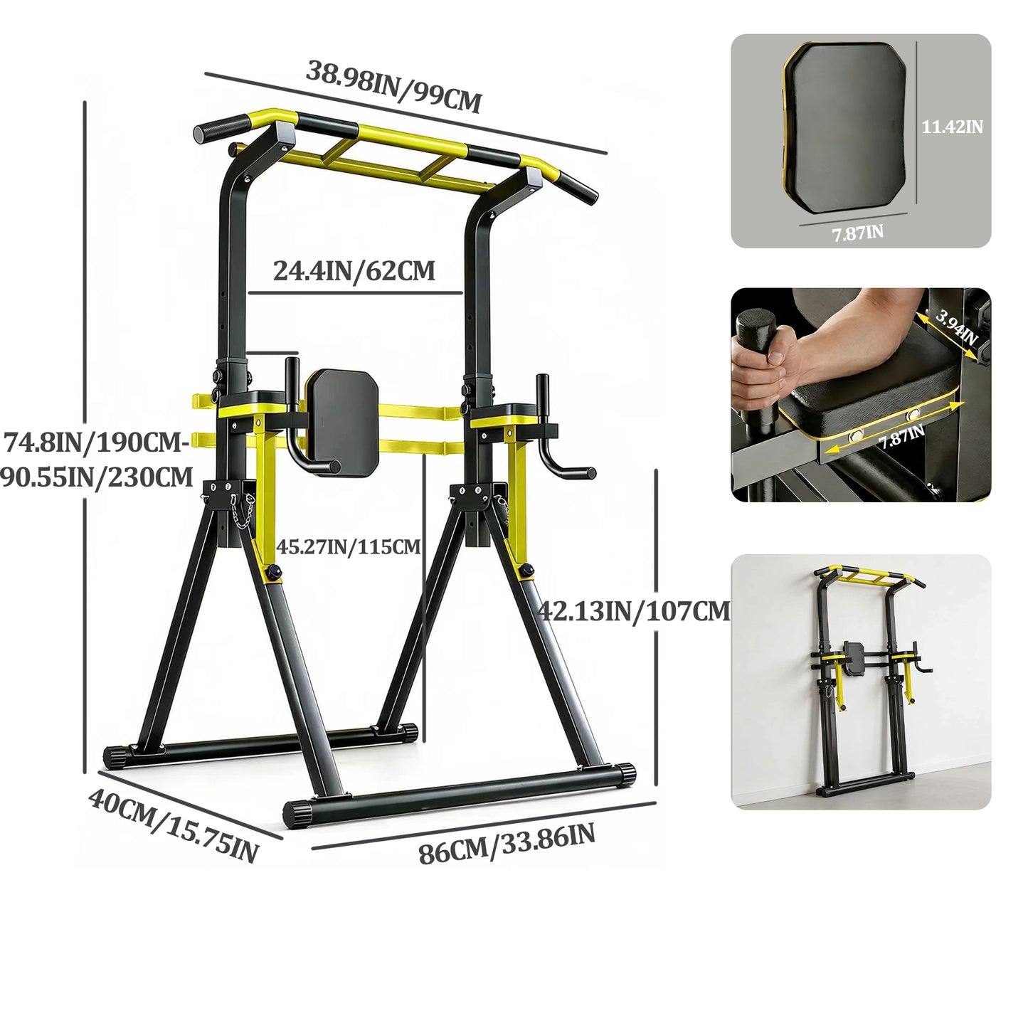 Fahuac Power Tower Pull Up Bar Station, 10-Level Adjustable Height Dip Station, Heavy-duty Frame Structure,Multi-Functional Home Gym Strength Training Equipment