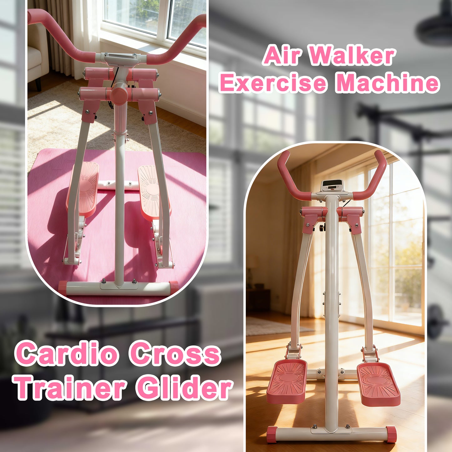 【Fahuac】 Air Walk Elliptical Machine - Foldable Cardio Cross Elliptical Trainer Glider for Full-Body Low-Impact Exercise with LCD Display Ideal for Home Gym