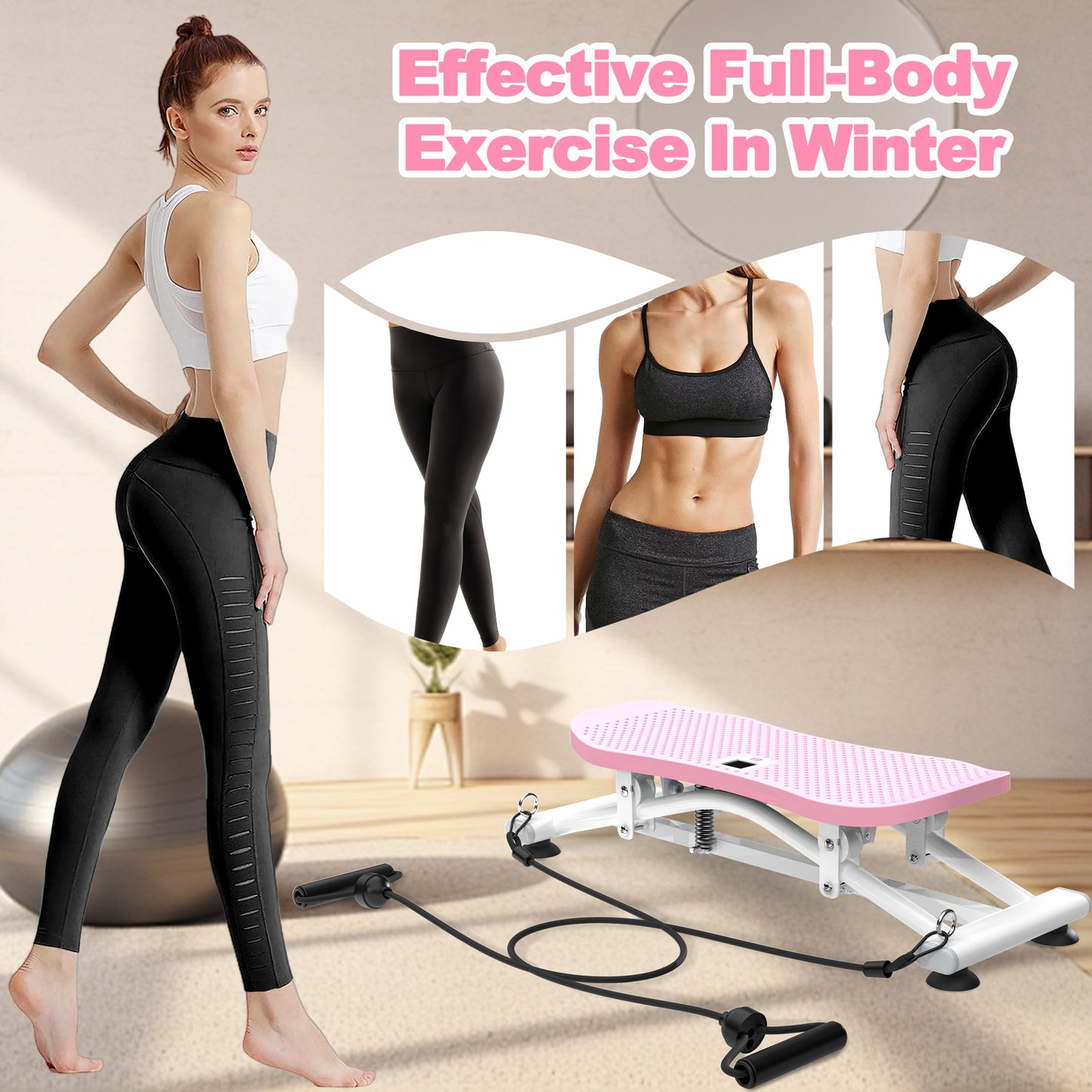 Sliding Ski Simulator with Resistance Bands - Indoor Skiing Fitness Equipment for Home Gym, With Resistance Bands & Non-Slip Base, Full-Body Cardio Training Machine for Core, Leg & Arm Workout