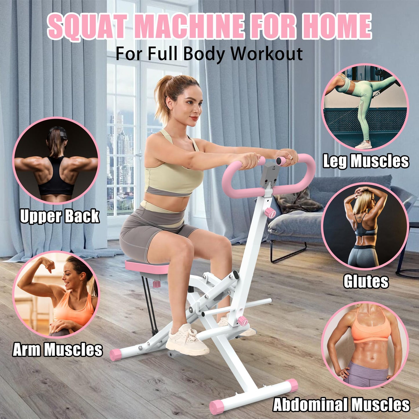 Fahuac Squat Machine,Exercise Machine for Home,Foldable Ride Rowing for Botty Glutes Butt Thighs,Ab Back Leg Press Home Workout