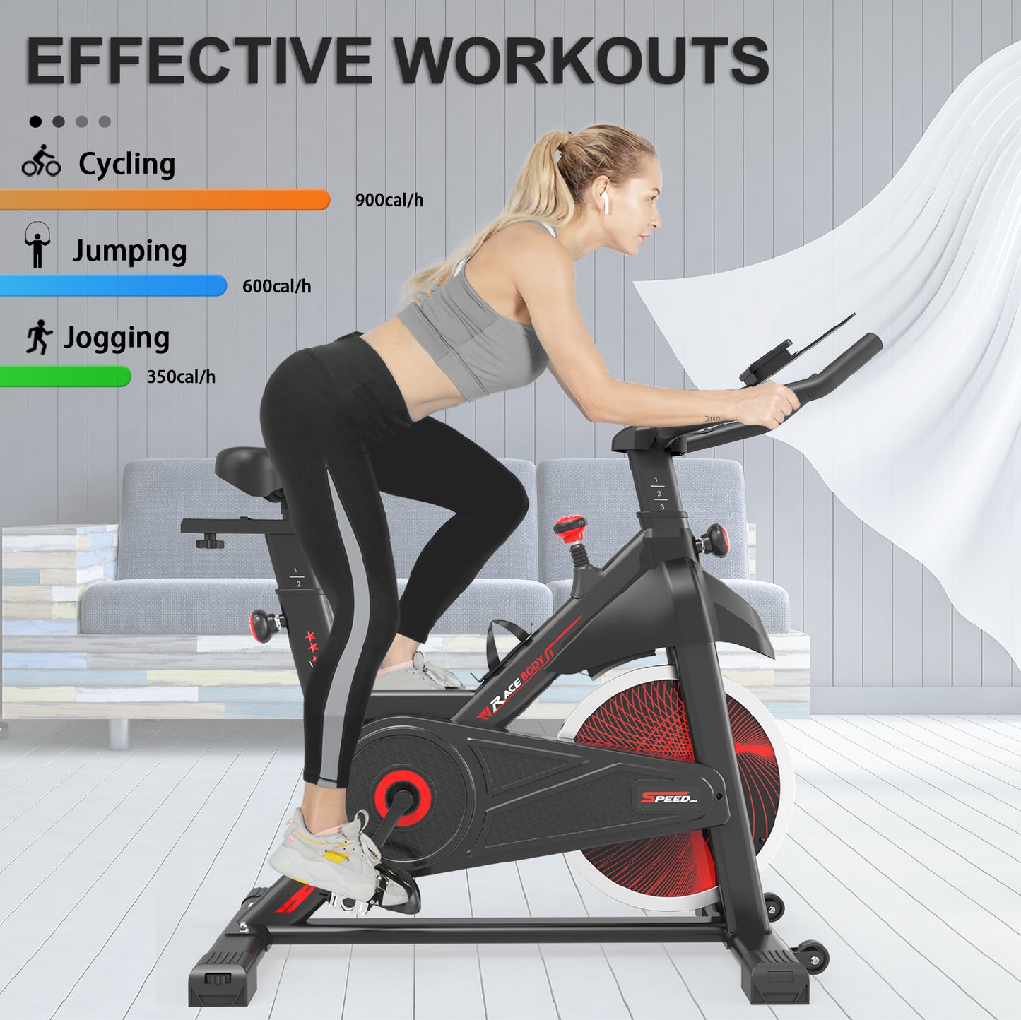 Fahuac Exercise Bike with Felt Brakes & Belt Transmission Stationary Bike for Home Use 300 lb Weight Capacity LED Display & Adjustable Seat Indoor Cycling Spin Bike Workout Black-Red