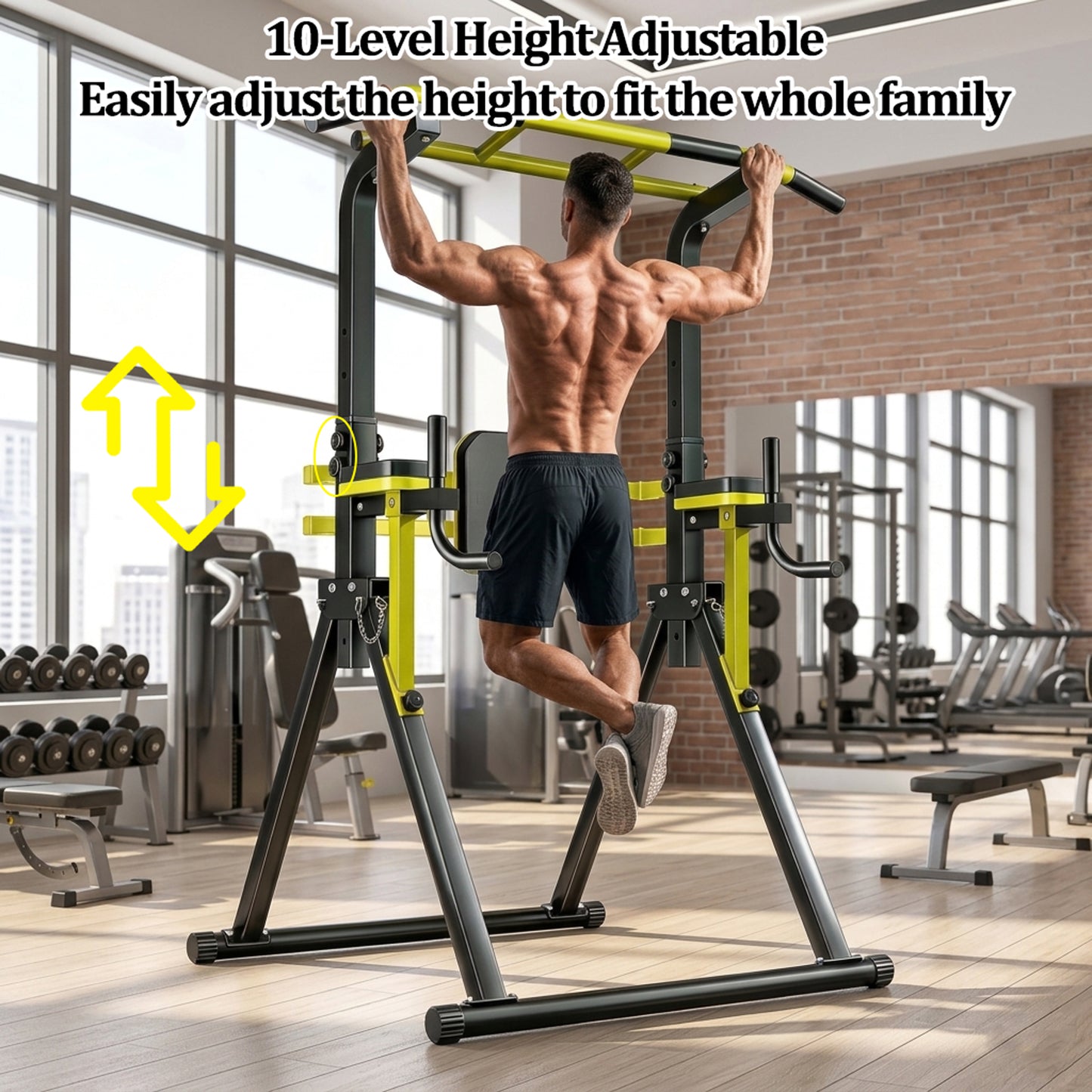 Fahuac Power Tower Pull Up Bar Station, 10-Level Adjustable Height Dip Station, Heavy-duty Frame Structure,Multi-Functional Home Gym Strength Training Equipment