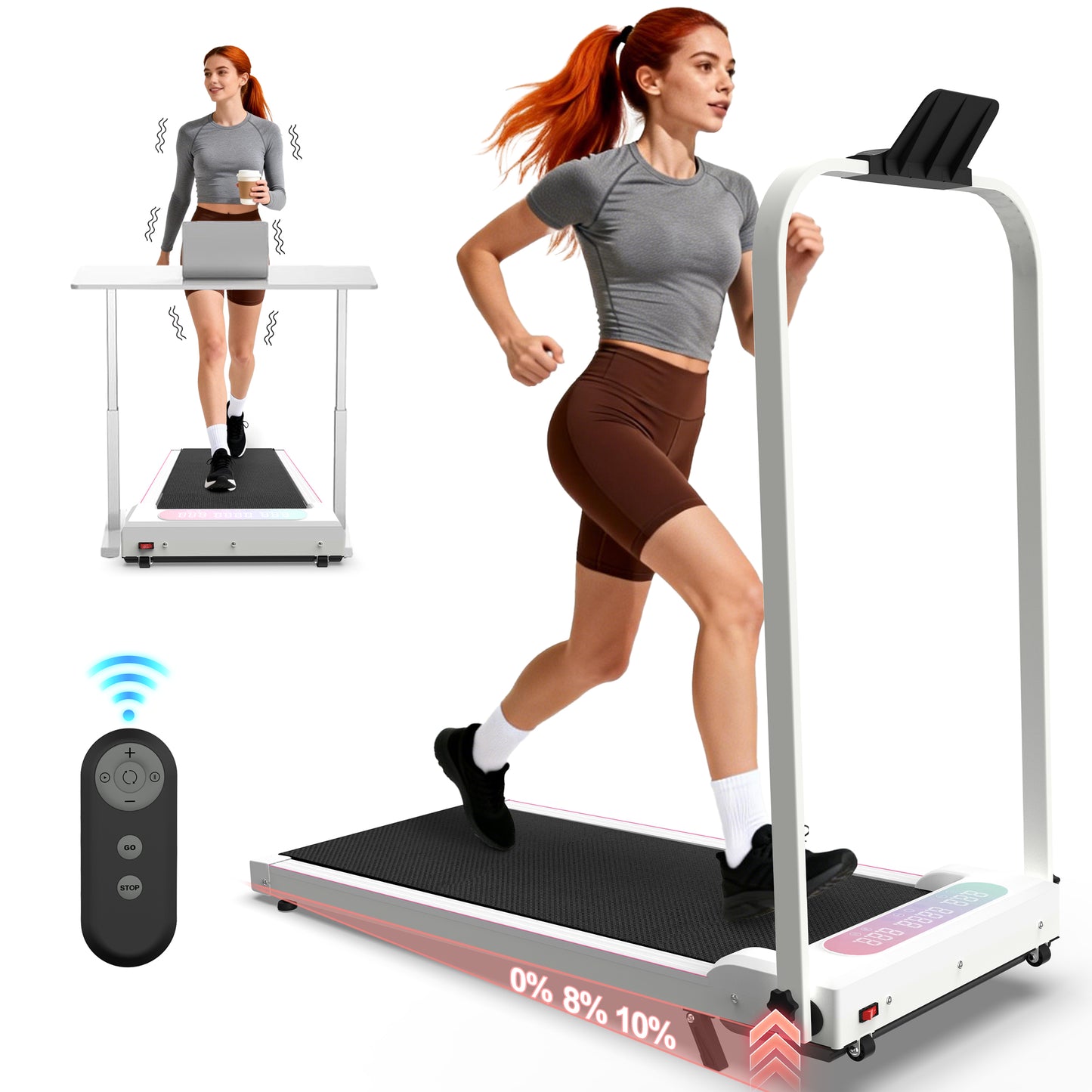 Foldable Treadmill with Handle Bar & Incline, 2 in 1 Upgrade Portable Under Desk Walking Pad and Vibration Pad with Remote Control for Home Office Small Spaces&nbsp;