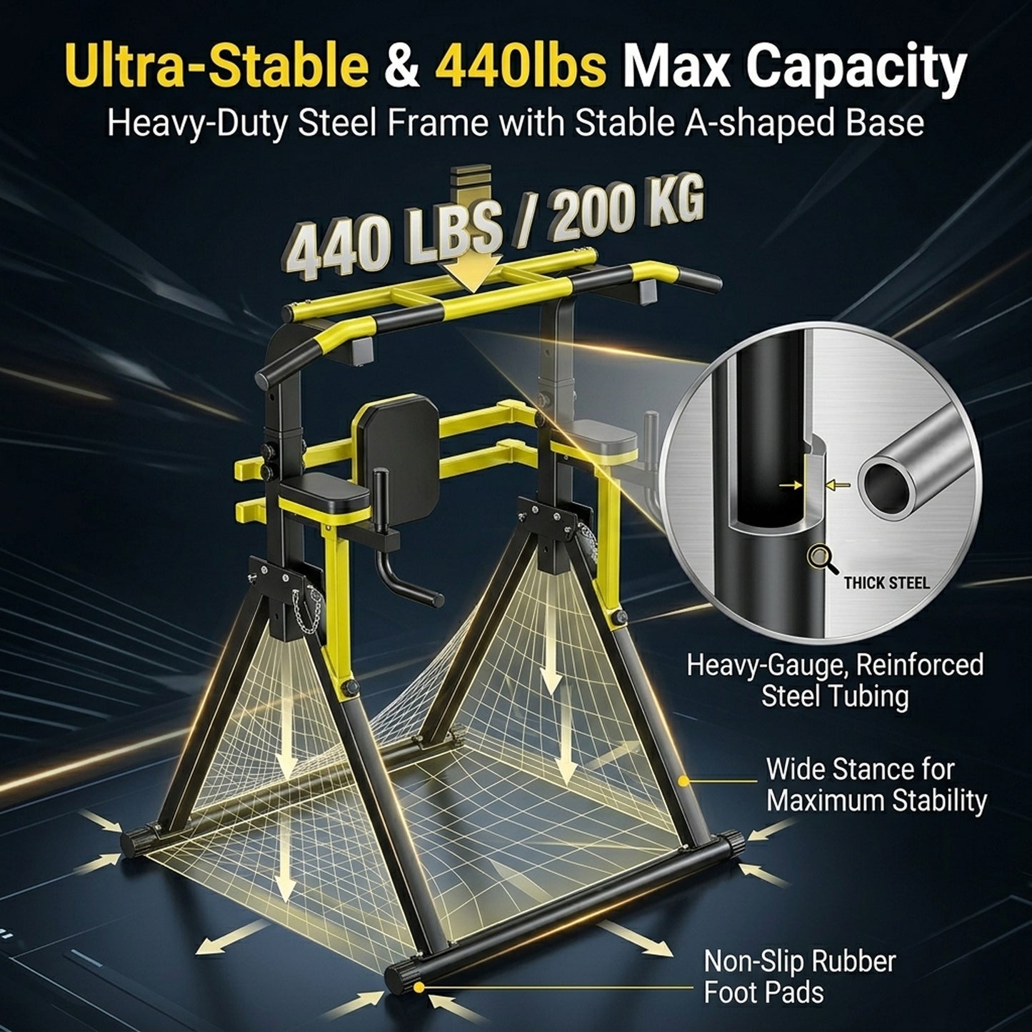 Fahuac Power Tower Pull Up Bar Station, 10-Level Adjustable Height Dip Station, Heavy-duty Frame Structure,Multi-Functional Home Gym Strength Training Equipment