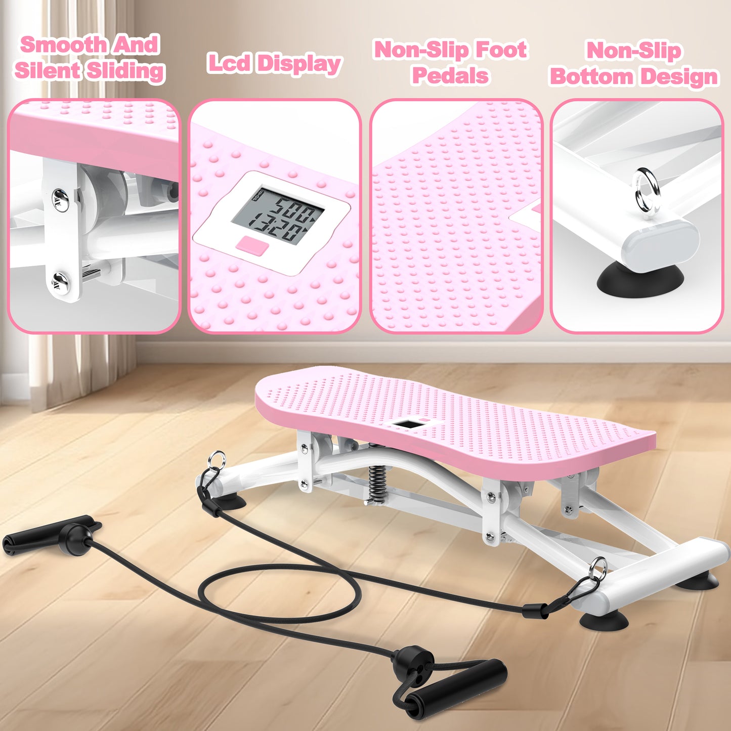 Sliding Ski Simulator with Resistance Bands - Indoor Skiing Fitness Equipment for Home Gym, With Resistance Bands & Non-Slip Base, Full-Body Cardio Training Machine for Core, Leg & Arm Workout