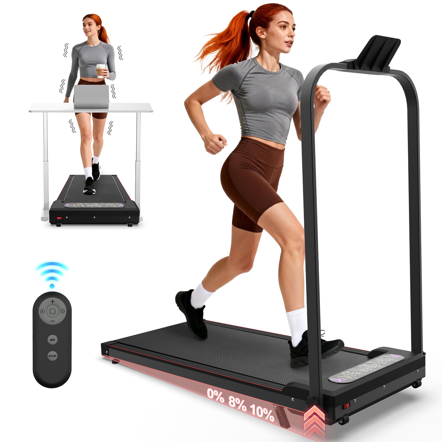 Foldable Treadmill with Handle Bar & Incline, 2 in 1 Upgrade Portable Under Desk Walking Pad and Vibration Pad with Remote Control for Home Office Small Spaces&nbsp;