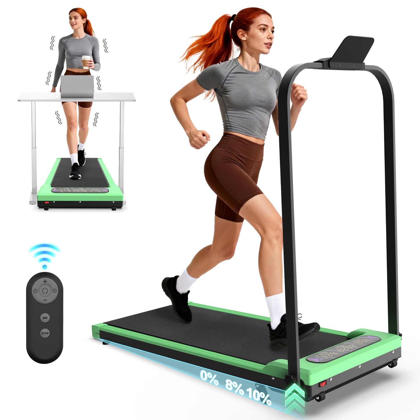 Foldable Treadmill with Handle Bar & Incline, 2 in 1 Upgrade Portable Under Desk Walking Pad and Vibration Pad with Remote Control for Home Office Small Spaces&nbsp;