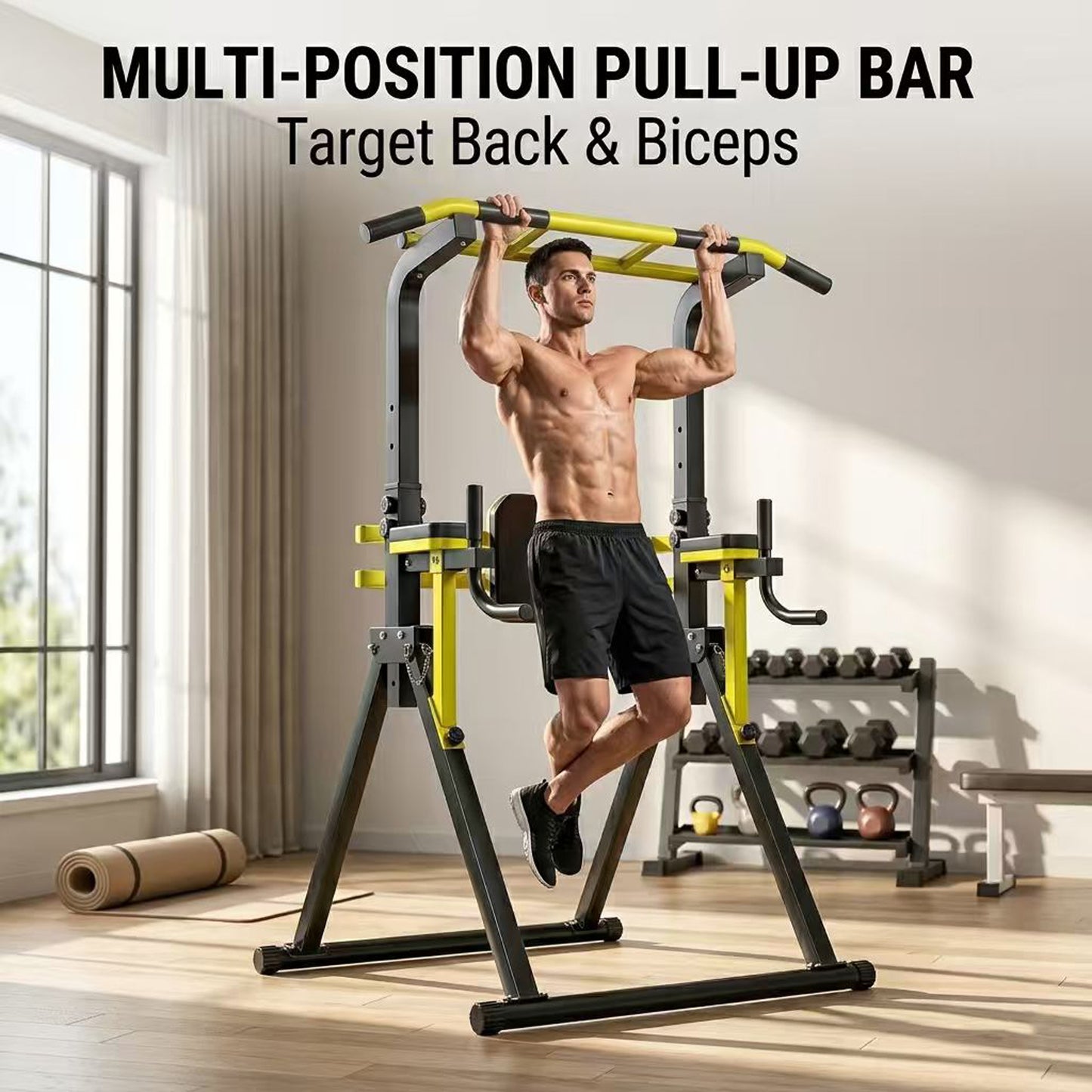 Fahuac Power Tower Pull Up Bar Station, 10-Level Adjustable Height Dip Station, Heavy-duty Frame Structure,Multi-Functional Home Gym Strength Training Equipment