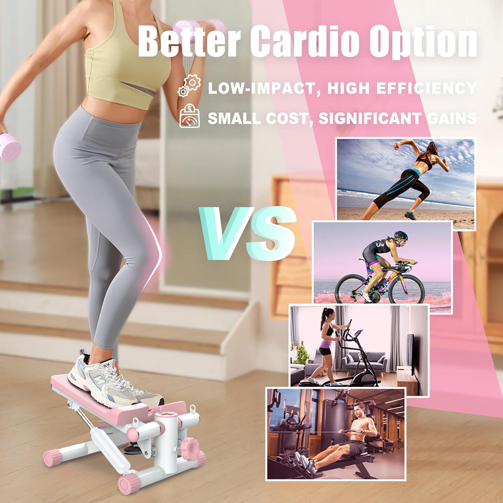 Fahuac Mini Steppers Machine for Exercise at Home Max 330 Lbs, Stair Stepper with Resistance Bands/Handle with Quiet Design, Portable Fitness Stepper Equipment Machine for Full Body Workout