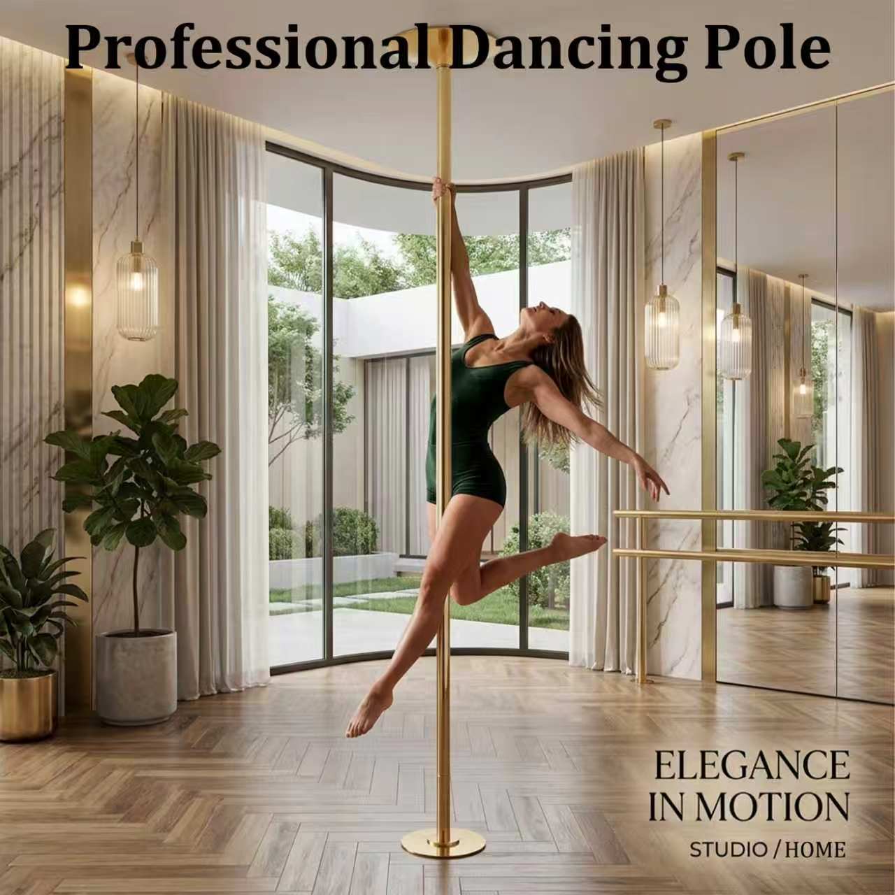 Fahuac Professional Dance Pole Kit, Heavy-Duty Steel, Height Adjustable, Dual Mode Spinning Static, Portable, 1 Count