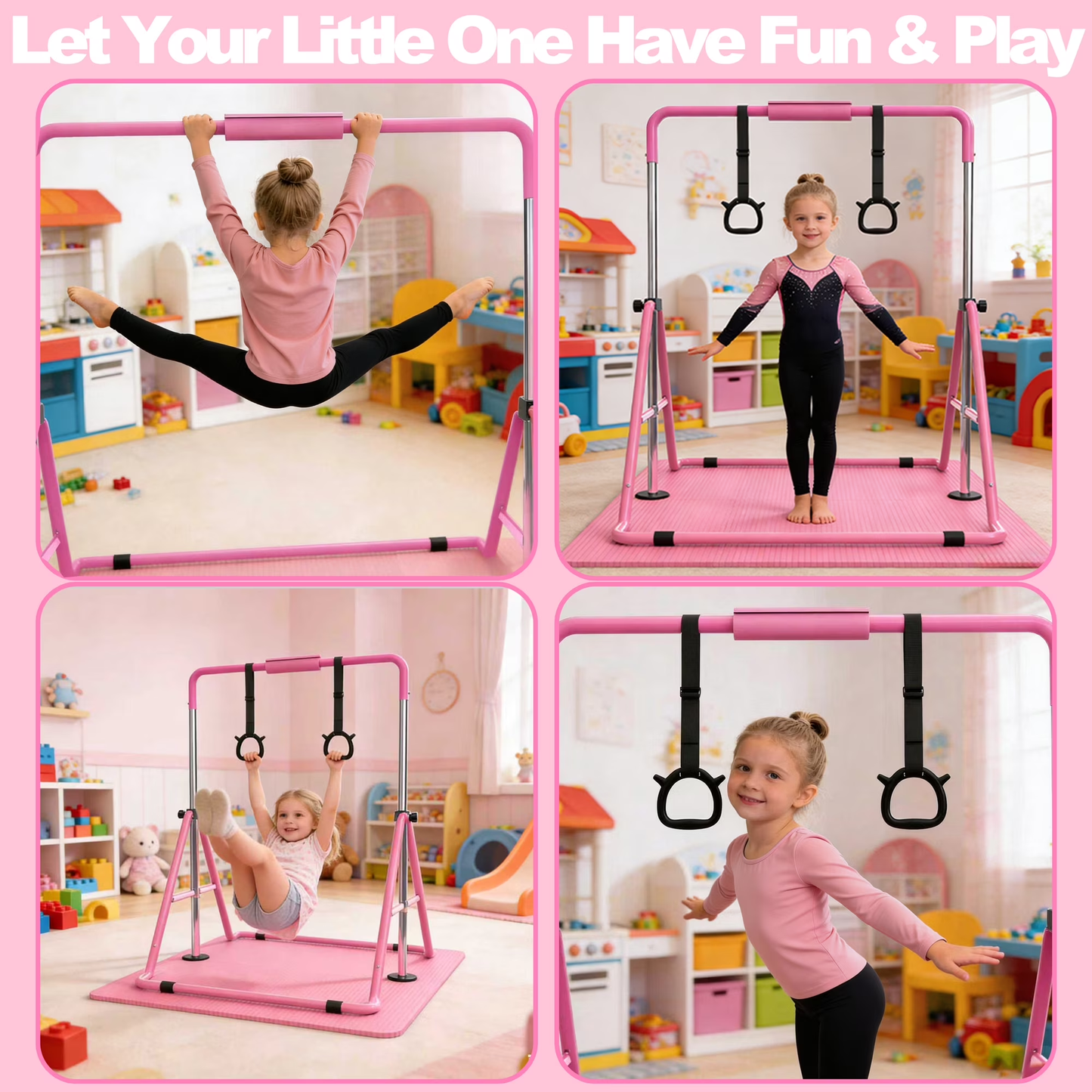 【Fahuac】Gymnastics Bar for Kids, Gymnastics Horizontal Bar with Adjustable Height Foldable Training Bar with Mat for Home Practice