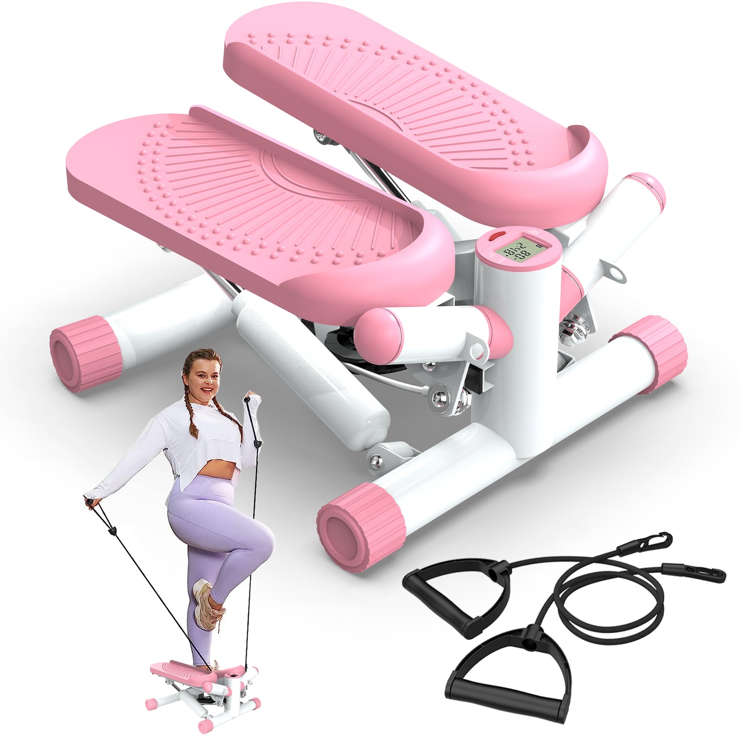 Twist Steppers for Exercise - Mini Stair Stepper Machine with Resistance Bands 330lbs Twist Stepper Portable Exercise Equipment for Full Body Workout