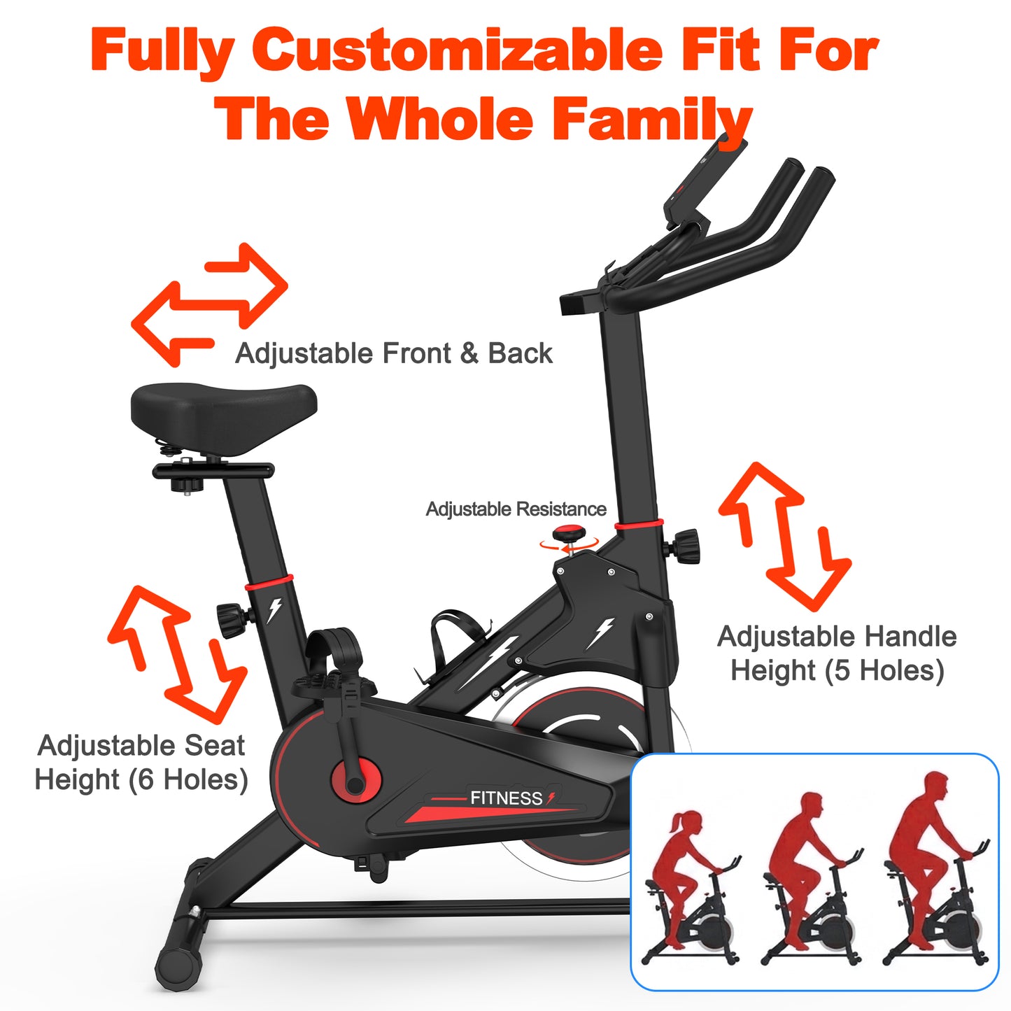 【Fahuac】Indoor Exercise Bike, Stationary Cycling Bike with Monitor, Adjustable Resistance, Comfortable Seat & Handlebars, Stable Base, Portable Design Home Fitness Workout Cycle for Daily Indoor Use