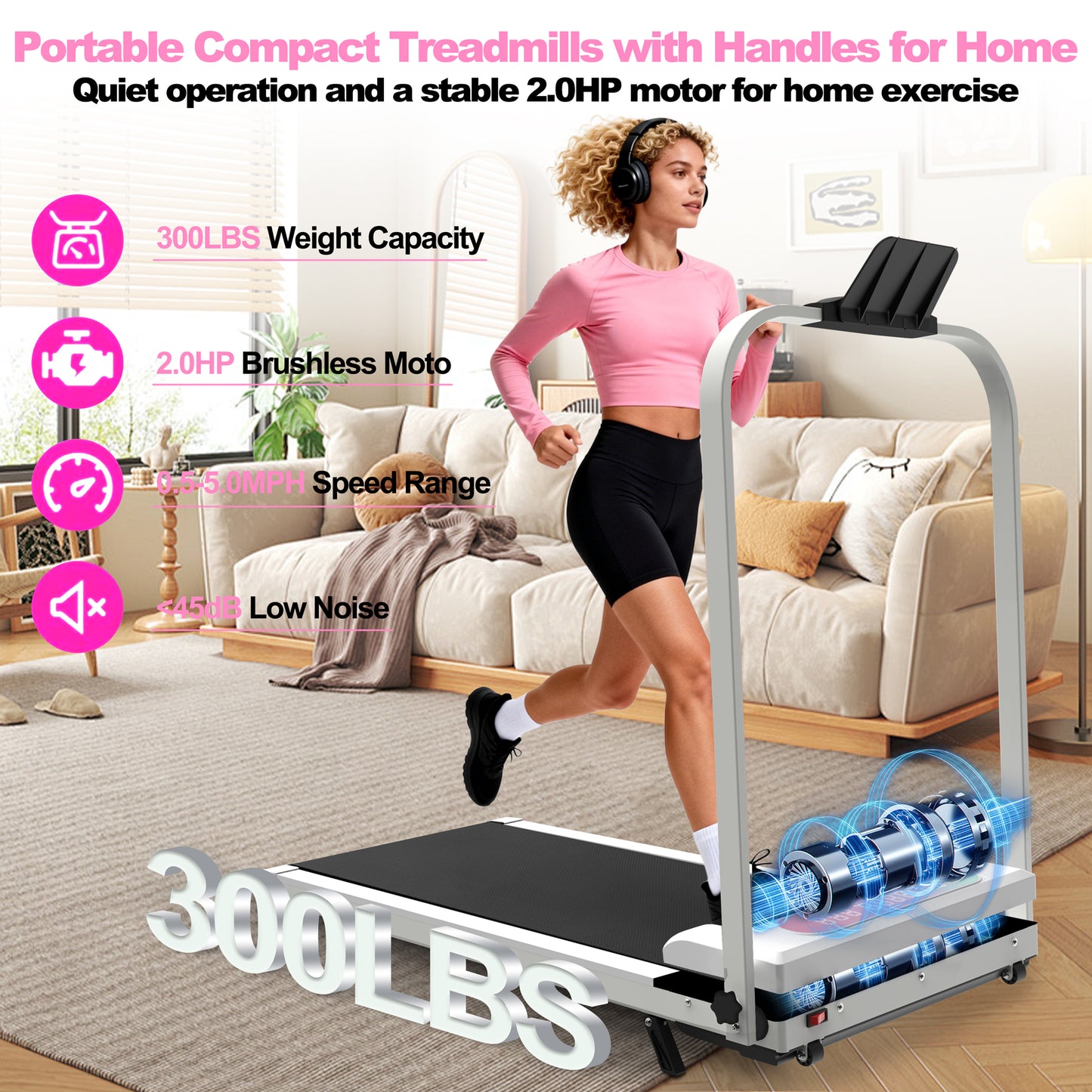 Foldable Treadmill with Handle Bar & Incline, 2 in 1 Upgrade Portable Under Desk Walking Pad and Vibration Pad with Remote Control for Home Office Small Spaces&nbsp;