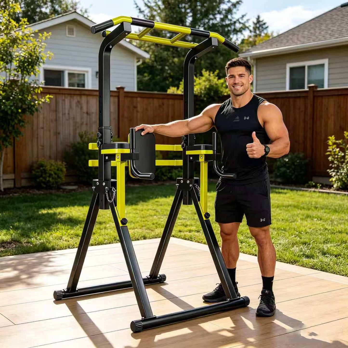 Fahuac Power Tower Pull Up Bar Station, 10-Level Adjustable Height Dip Station, Heavy-duty Frame Structure,Multi-Functional Home Gym Strength Training Equipment