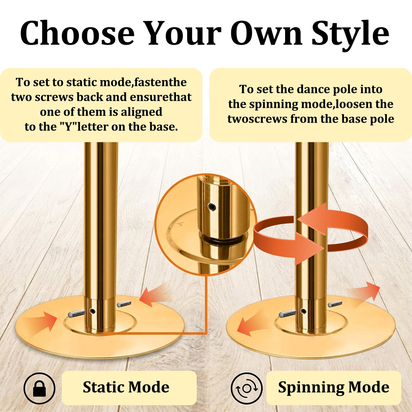 Fahuac Professional Dance Pole Kit, Heavy-Duty Steel, Height Adjustable, Dual Mode Spinning Static, Portable, 1 Count