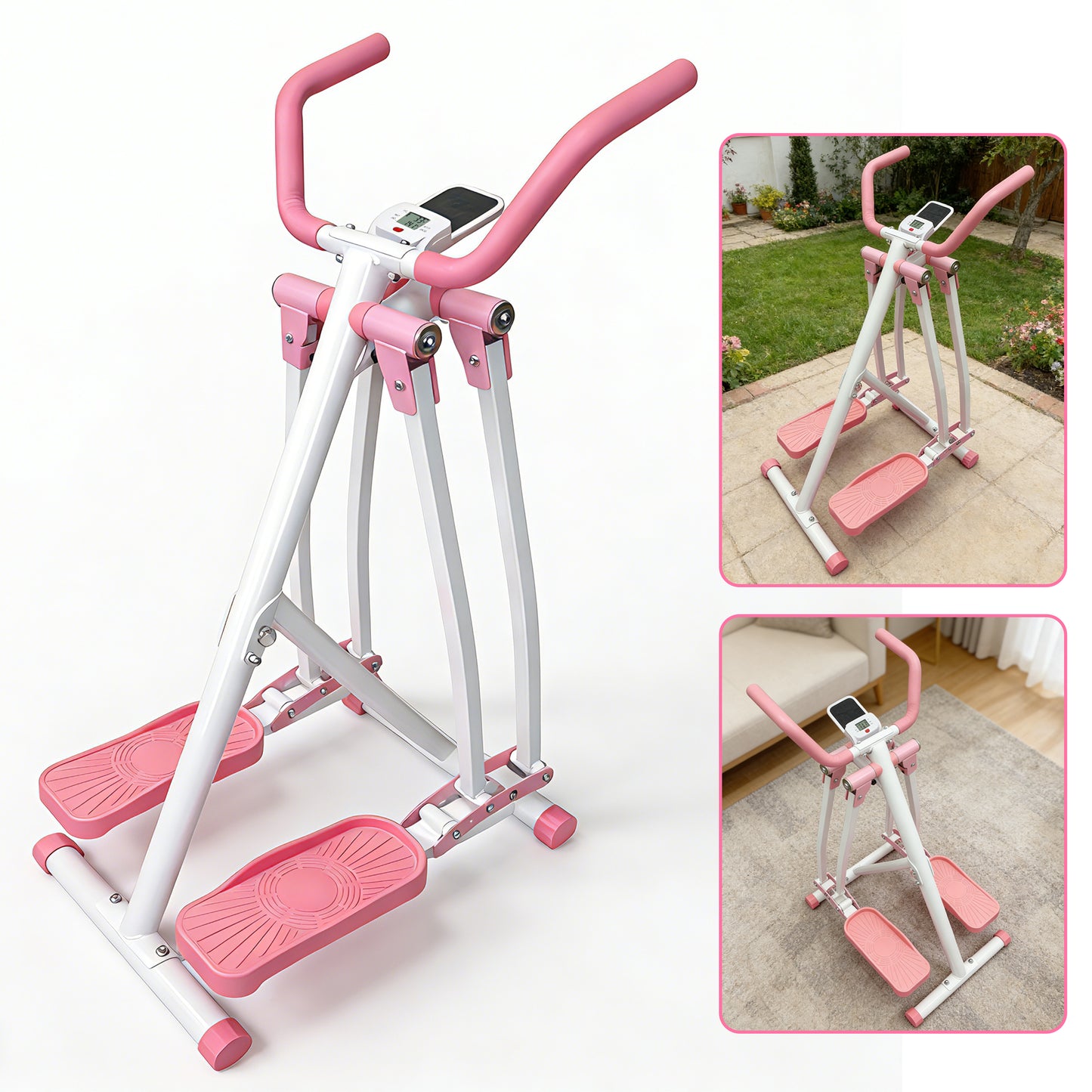 【Fahuac】 Air Walk Elliptical Machine - Foldable Cardio Cross Elliptical Trainer Glider for Full-Body Low-Impact Exercise with LCD Display Ideal for Home Gym