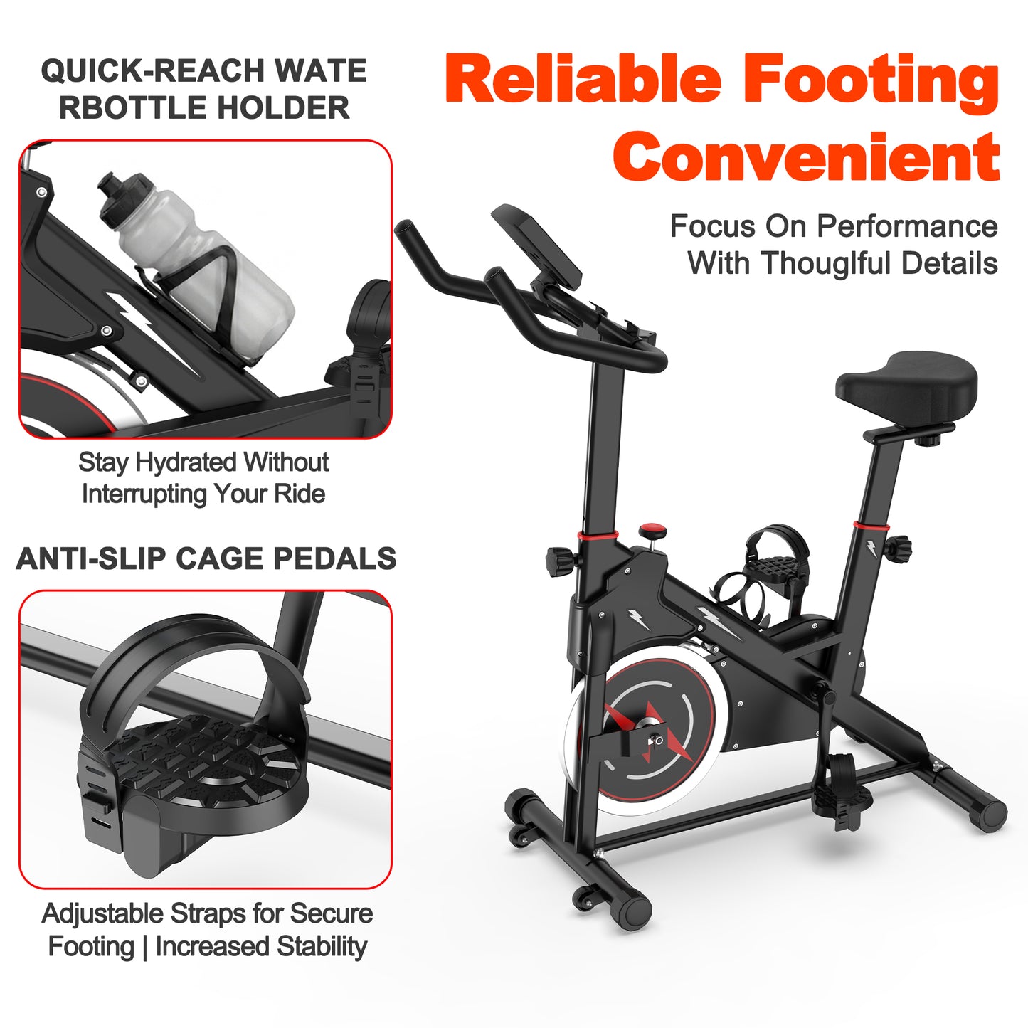 【Fahuac】Indoor Exercise Bike, Stationary Cycling Bike with Monitor, Adjustable Resistance, Comfortable Seat & Handlebars, Stable Base, Portable Design Home Fitness Workout Cycle for Daily Indoor Use