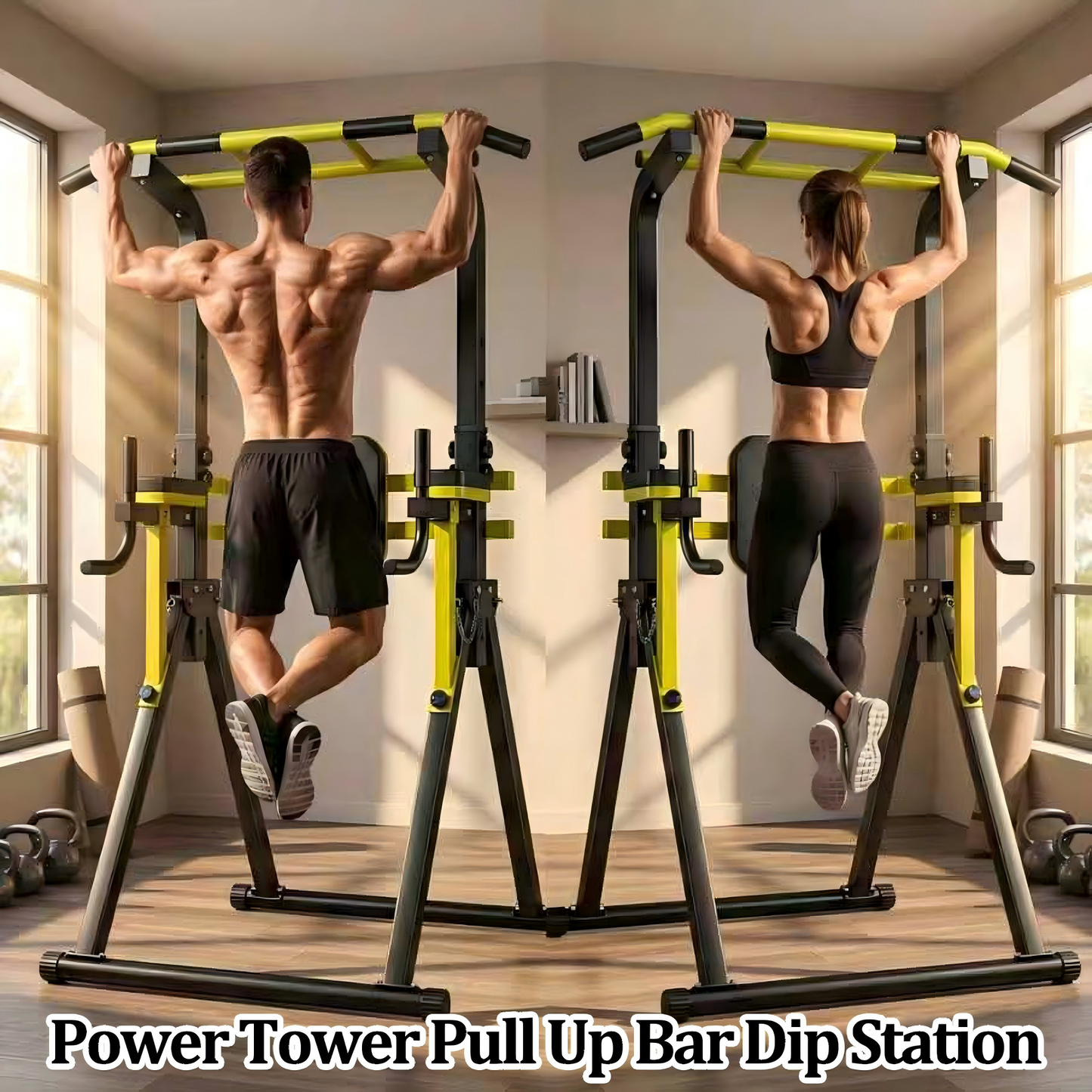 Fahuac Power Tower Pull Up Bar Station, 10-Level Adjustable Height Dip Station, Heavy-duty Frame Structure,Multi-Functional Home Gym Strength Training Equipment