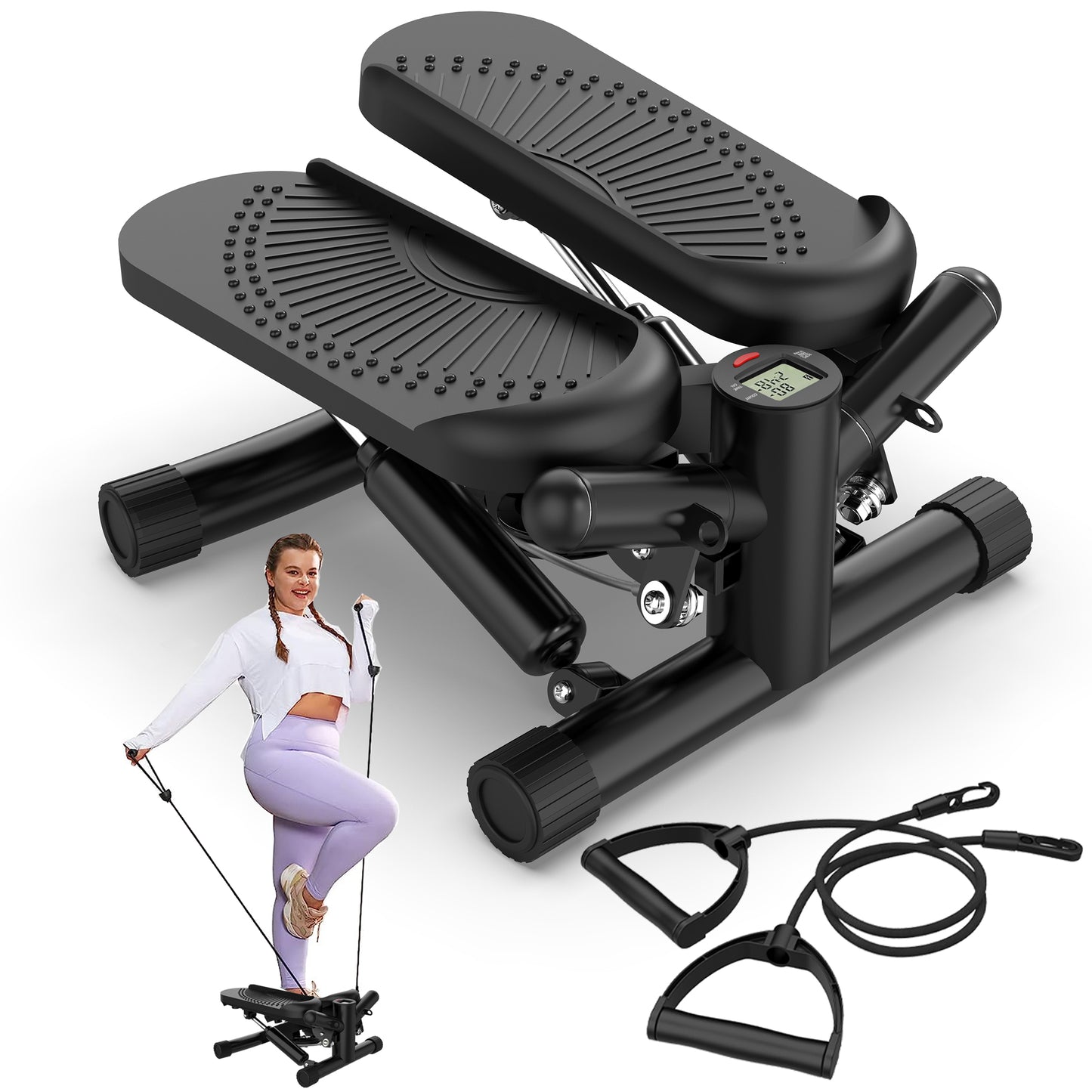 Twist Steppers for Exercise - Mini Stair Stepper Machine with Resistance Bands 330lbs Twist Stepper Portable Exercise Equipment for Full Body Workout