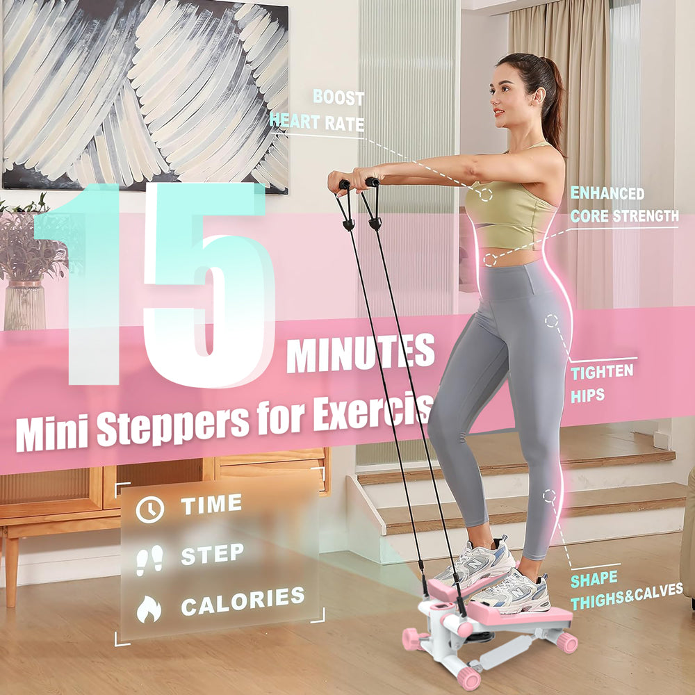 Fahuac Mini Steppers Machine for Exercise at Home Max 330 Lbs, Stair Stepper with Resistance Bands/Handle with Quiet Design, Portable Fitness Stepper Equipment Machine for Full Body Workout