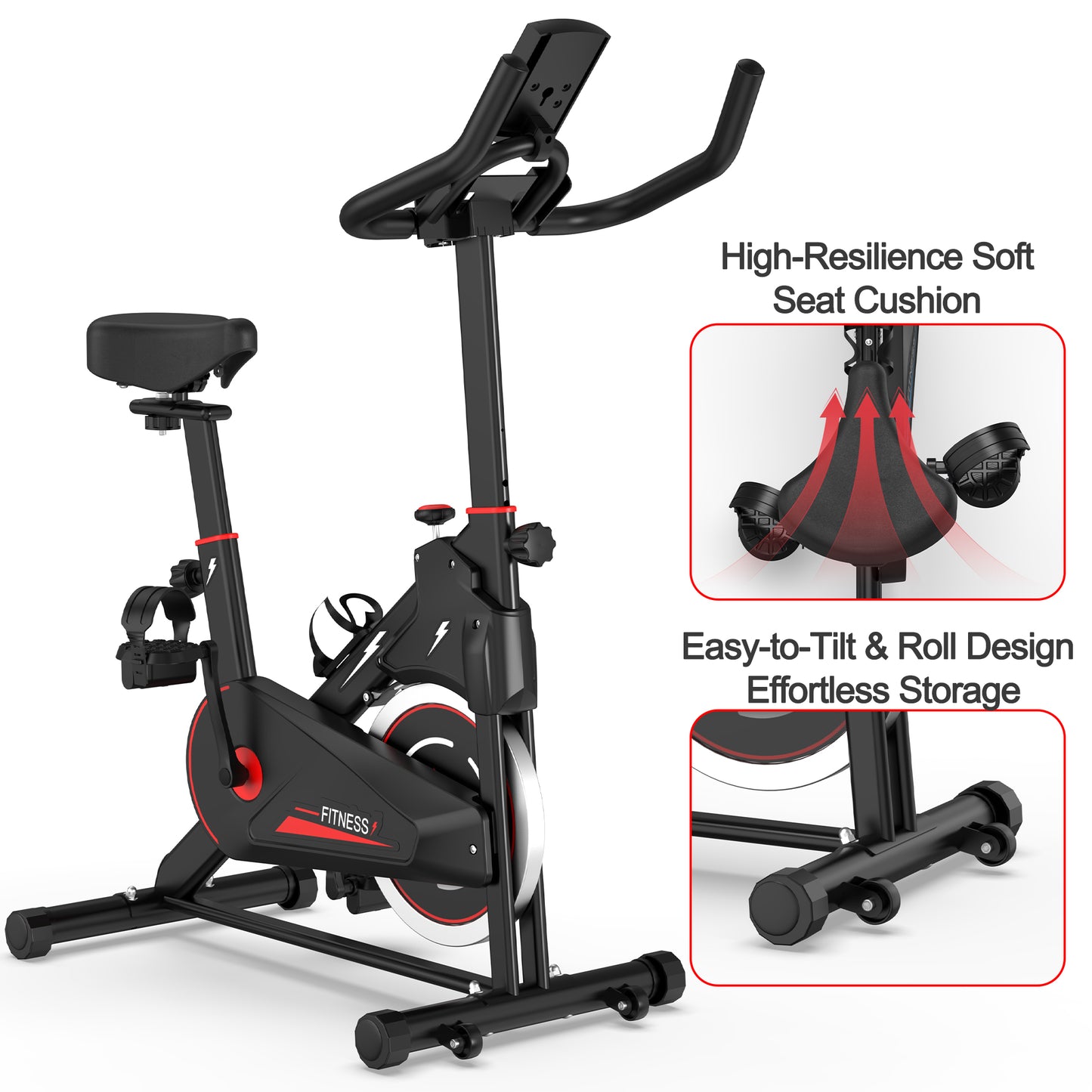 【Fahuac】Indoor Exercise Bike, Stationary Cycling Bike with Monitor, Adjustable Resistance, Comfortable Seat & Handlebars, Stable Base, Portable Design Home Fitness Workout Cycle for Daily Indoor Use